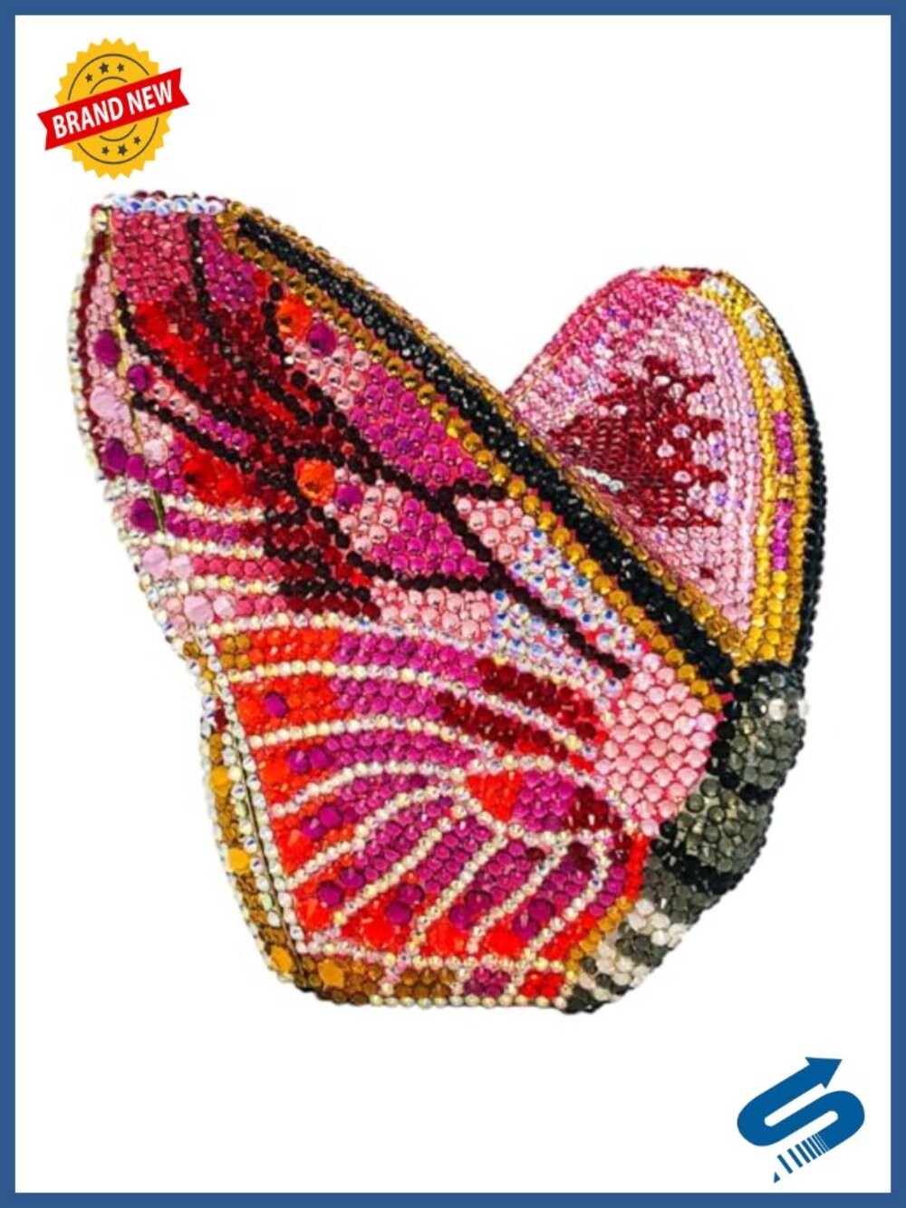 Rhinestone Butterfly Clutch Women Evening Bag Faux Leather Mini Party Purse